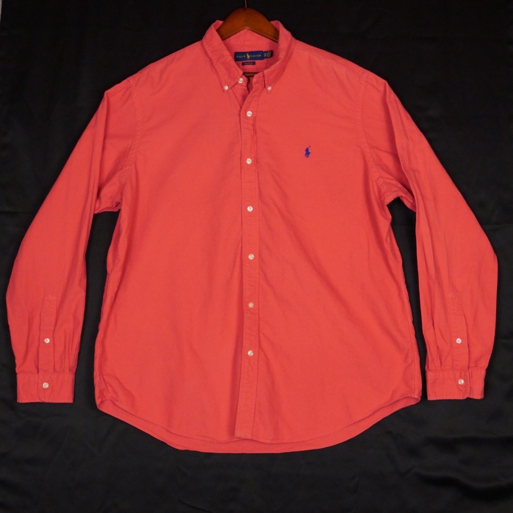 Ralph Lauren Shirt Mens XXL Orange Solid Classic Fit Cotton Button Down Long Slv